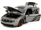 2010 Ford Mustang GT Matt Gray Metallic with Black Graphics and Stripes "Ford Performance" "Bigtime Muscle" Series 1/24 Diecast Model Car by Jada-1