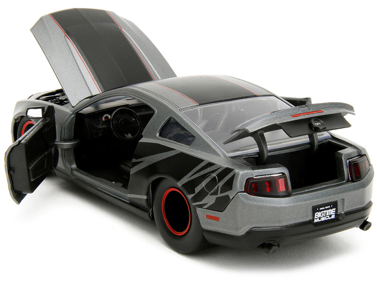 2010 Ford Mustang GT Matt Gray Metallic with Black Graphics and Stripes "Ford Performance" "Bigtime Muscle" Series 1/24 Diecast Model Car by Jada-3