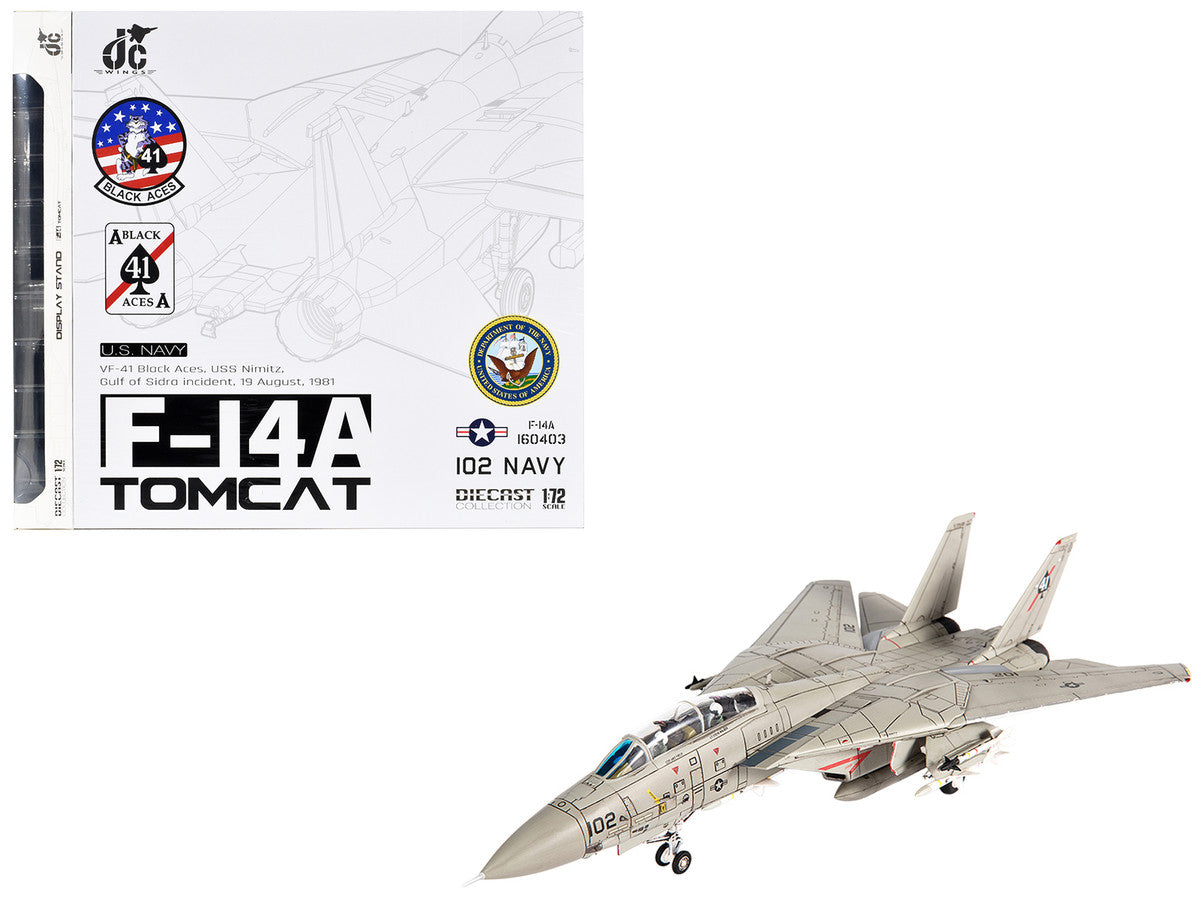 Grumman F-14A Tomcat Fighter Aircraft "VF-41 Black Aces USS Nimitz Gulf of Sidra" (1981) United States Navy 1/72 Diecast Model by JC Wings-4