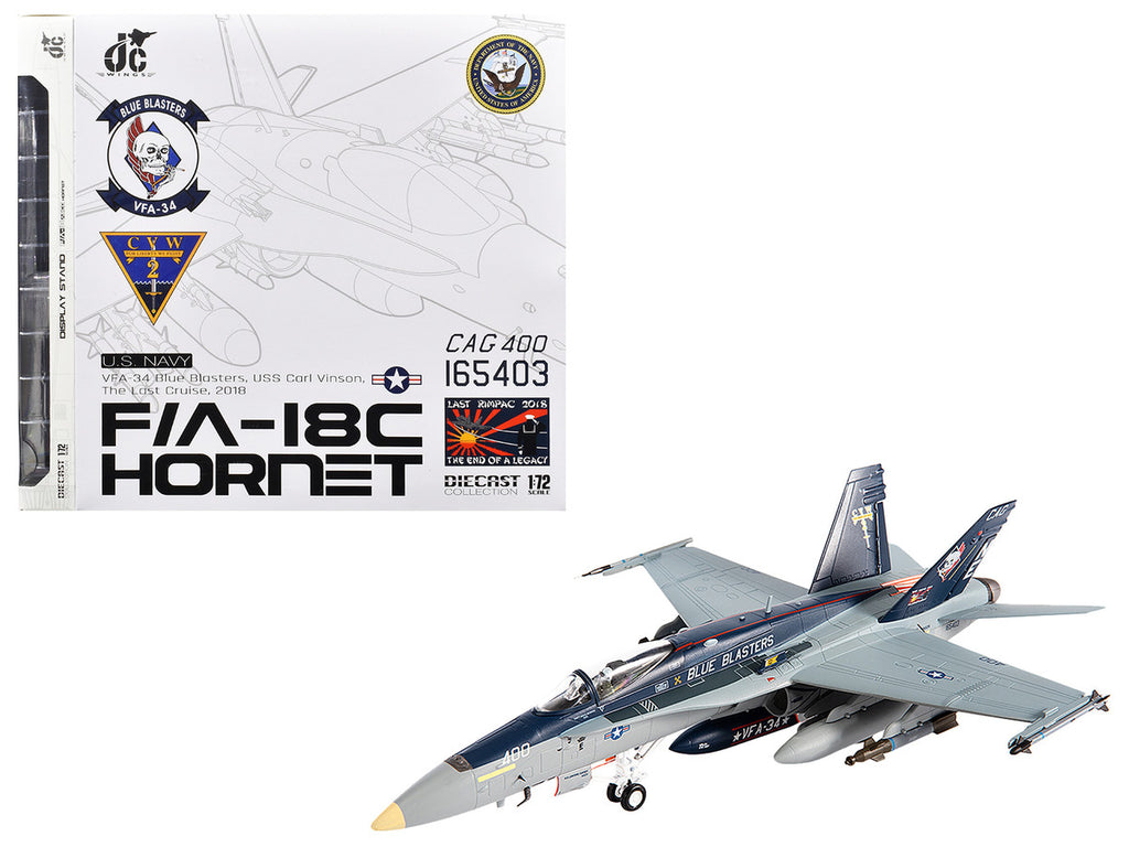 McDonnell Douglas F/A-18C Hornet Aircraft "VFA-34 Blue Blasters USS Carl Vinson Last Cruise" (2018) United States Navy 1/72 Diecast Model by JC Wings-3