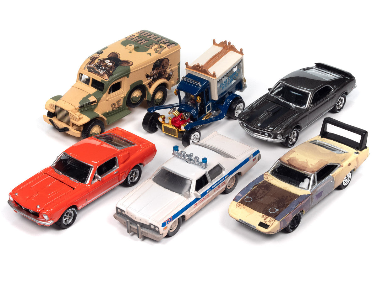 Pop Culture 2024 Set of 6 Cars Release 2 1/64 Diecast Model Cars by Johnny Lightning-0
