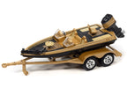 1980 Chevrolet Monte Carlo Light Camel Gold Metallic with Bass Boat and Trailer Limited Edition to 7264 pieces Worldwide "Tow & Go" Series 1/64 Diecast Model Car by Johnny Lightning-1