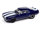 1969 Chevrolet Camaro Z28 Blue Metallic with White Stripes and Interior "Muscle Cars USA" Series 1/64 Diecast Model Car by Johnny Lightning-0