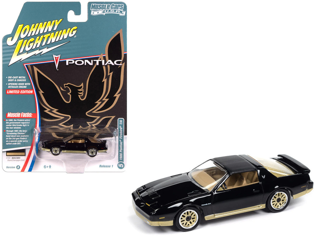 1986 Pontiac Firebird T/A Black with Champagne Gold Accents "Muscle Cars USA" Series 1/64 Diecast Model Car by Johnny Lightning-2