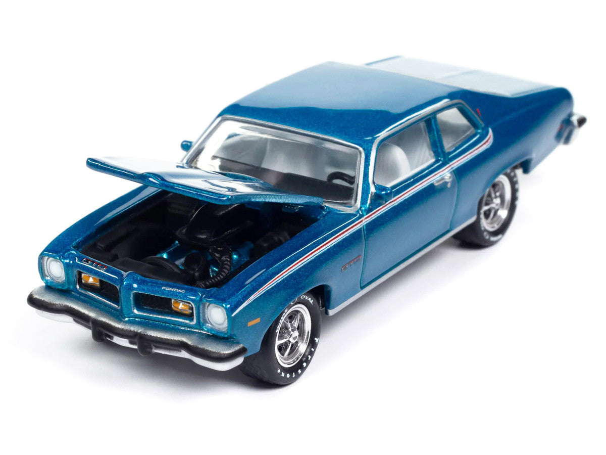 1974 Pontiac GTO Regatta Blue Metallic with White Interior "Muscle Cars USA" Series 1/64 Diecast Model Car by Johnny Lightning-1