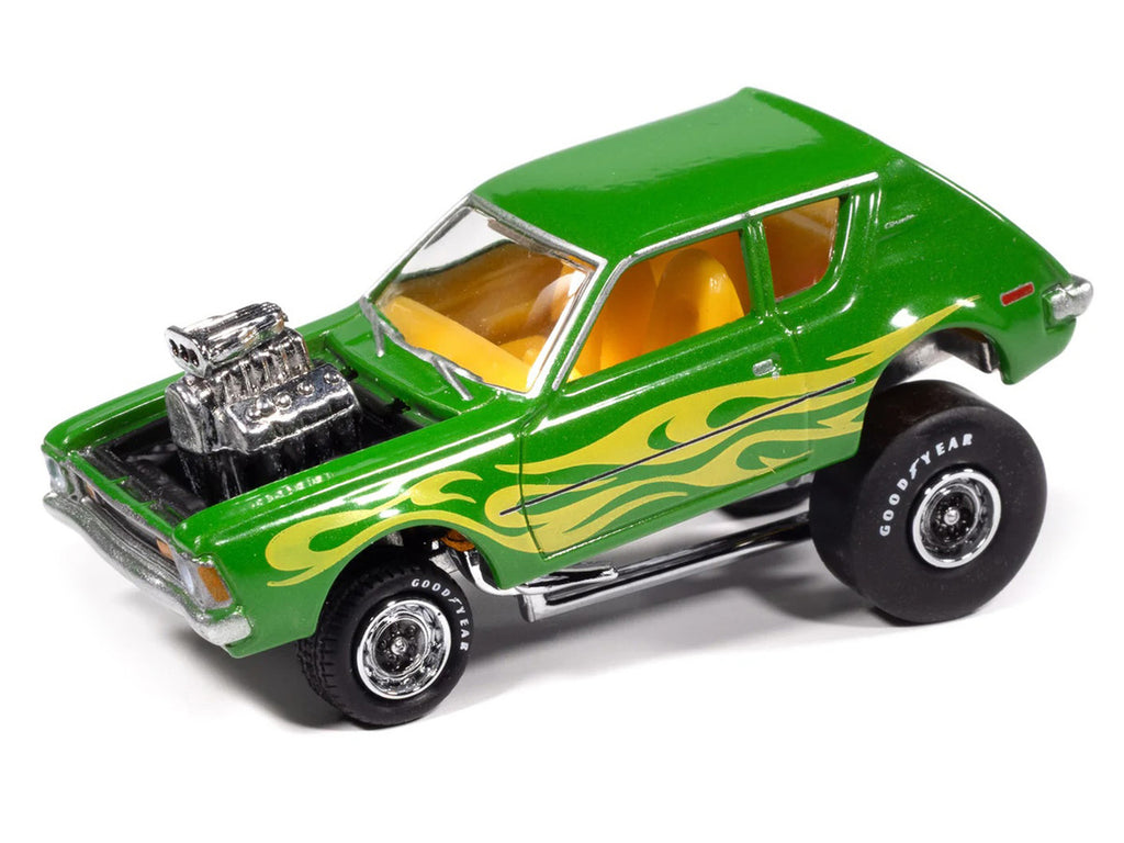 1971 AMC Gremlin Lime Green Metallic with Yellow Flames and Interior "Zingers!" Series 1/64 Diecast Model Car by Johnny Lightning-0