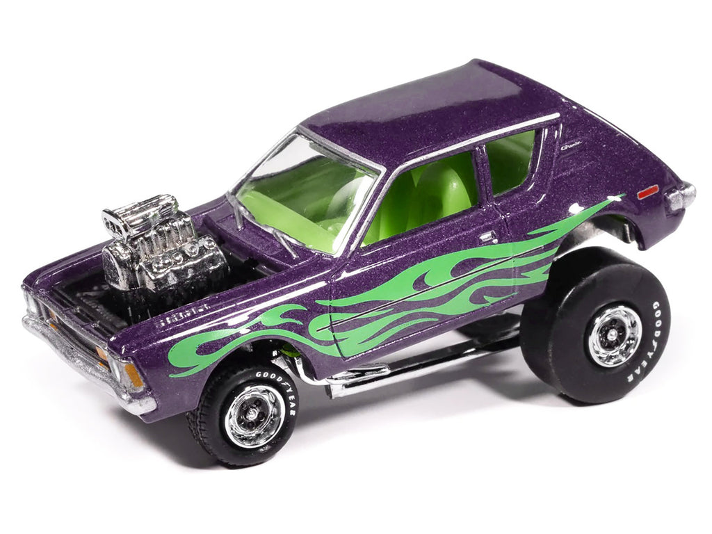 1971 AMC Gremlin Passion Purple Metallic with Green Flames and Interior "Zingers!" Series 1/64 Diecast Model Car by Johnny Lightning-0