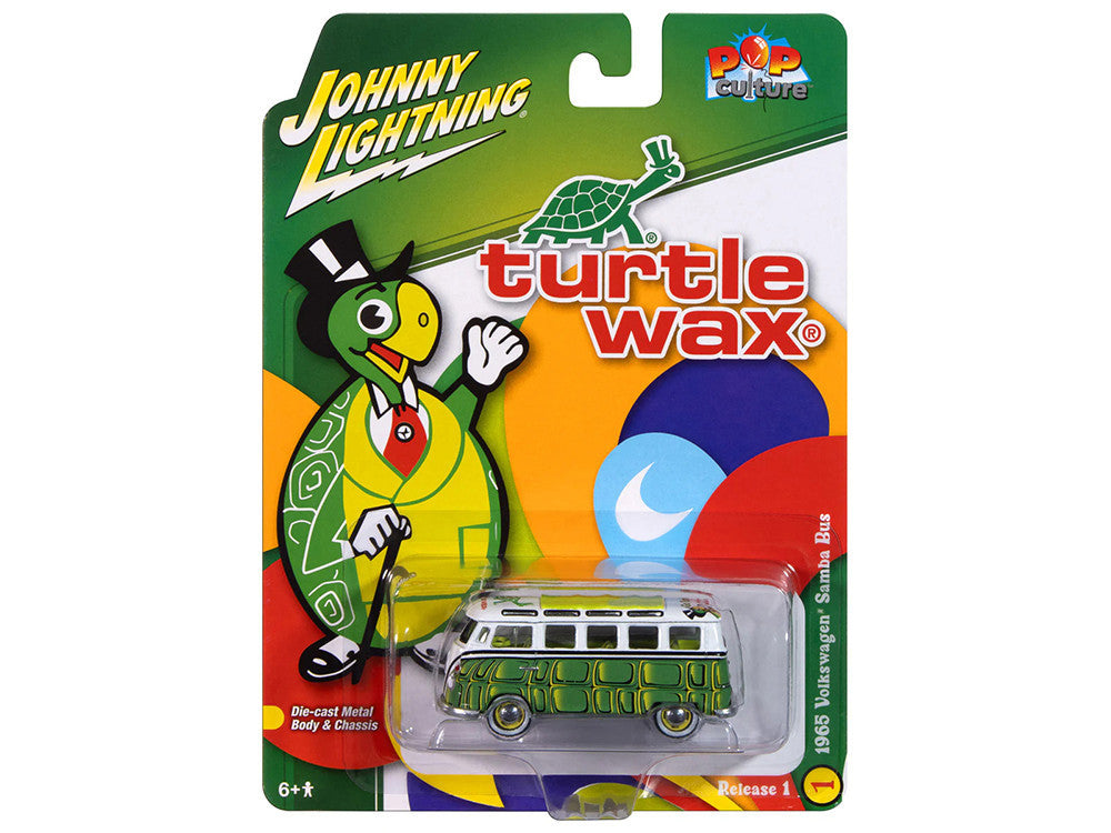 1965 Volkswagen Samba Bus "Turtle Wax" White and Green with Graphics "Pop Culture" 2025 Release 1 1/64 Diecast Model Car by Johnny Lightning-2