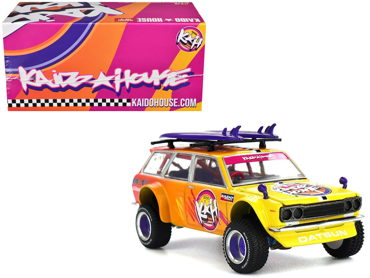 Datsun Kaido 510 Wagon 4x4 RHD (Right Hand Drive) "Kaido Islands V1" Yellow to Red Gradient with Surfboards (Designed by Jun Imai) "Kaido House" Special 1/64 Diecast Model Car by Mini GT-3