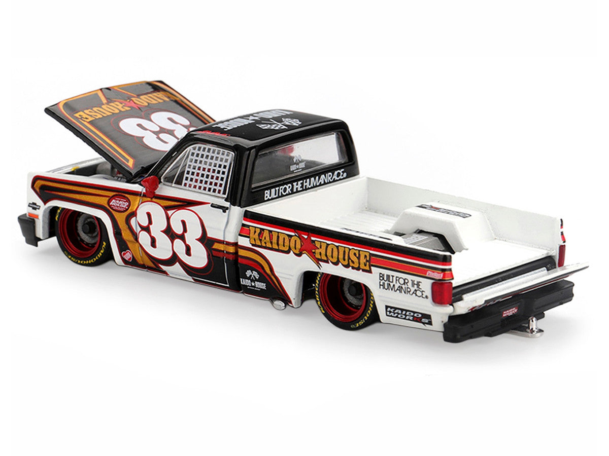 Chevrolet Silverado Pickup Truck #33 "Kaido Intimidator V1" White and Black with Graphics (Designed by Jun Imai) "Kaido House" Special 1/64 Diecast Model Car by Mini GT-3
