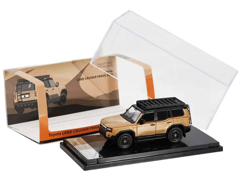 2024 Toyota Land Cruiser Prado Gold Metallic with Red Stripes and Roof Rack 1/64 Diecast Model Car by GCD-4