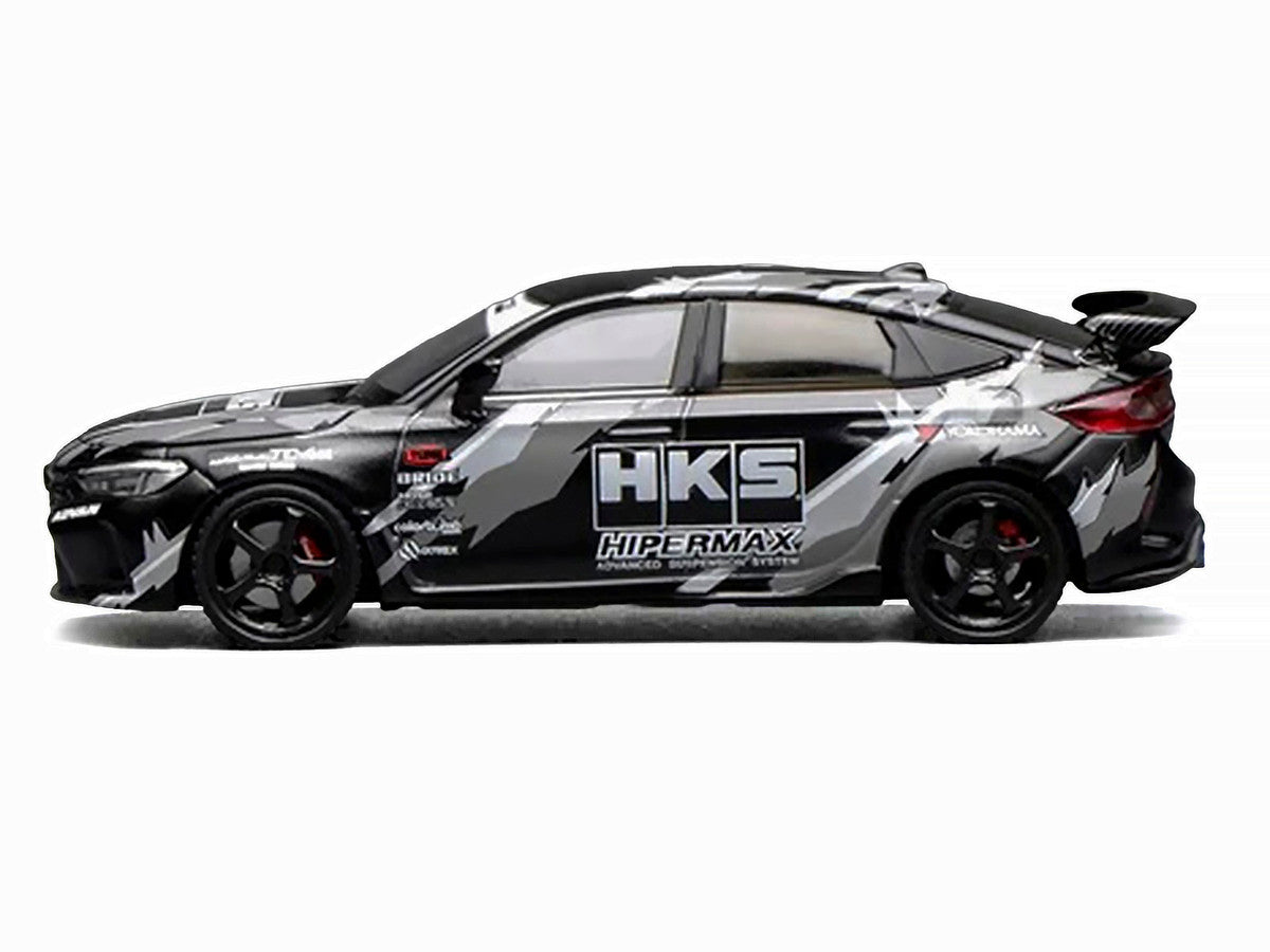 Honda Civic Type R (FL5) RHD (Right Hand Drive) "HKS" Matt Black with Graphics 1/64 Diecast Model Car by MotorHelix-2