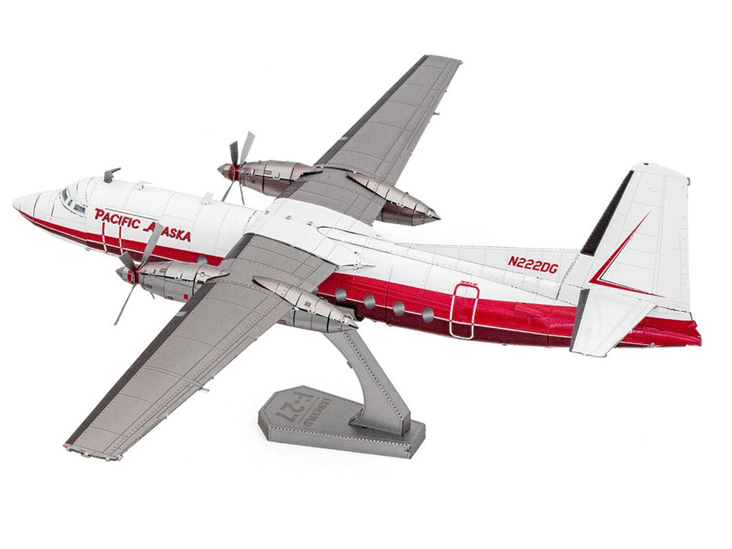 Model Kit Fairchild F-27 Commercial Aircraft "Pacific Alaska" White with Red Stripes (Moderate Difficulty) Steel Model by Metal Earth-1