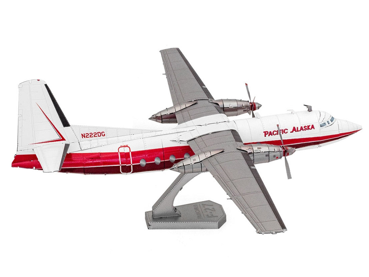 Model Kit Fairchild F-27 Commercial Aircraft "Pacific Alaska" White with Red Stripes (Moderate Difficulty) Steel Model by Metal Earth-3