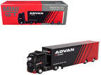 Mercedes-Benz Actros with Racing Transporter Red and Black "ADVAN" 1/64 Diecast Model Car by Mini GT-3