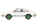 Porsche 911 Carrera RS 2.7 Grand Prix White with Green Stripes and Wheels Limited Edition 1/64 Diecast Model Car by Mini GT-0