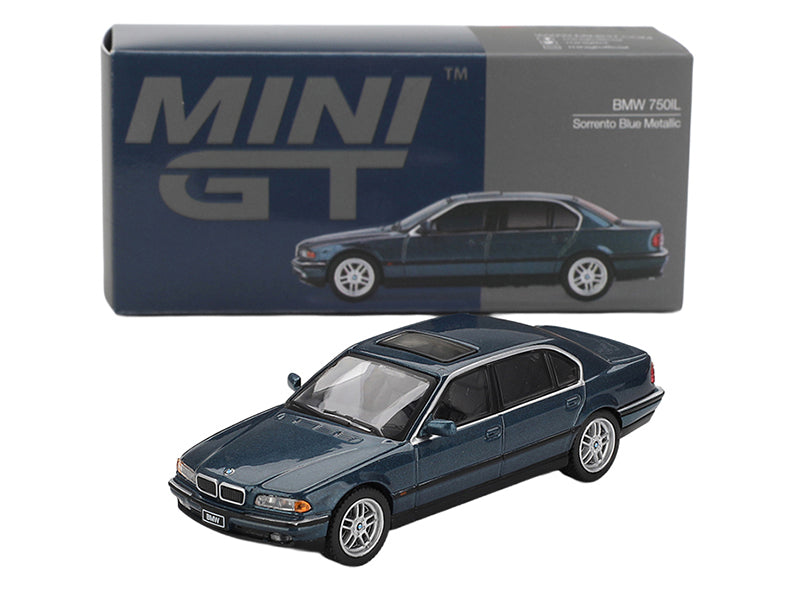 BMW 750IL Sorrento Blue Metallic with Sun Roof Limited Edition 1/64 Diecast Model Car by Mini GT