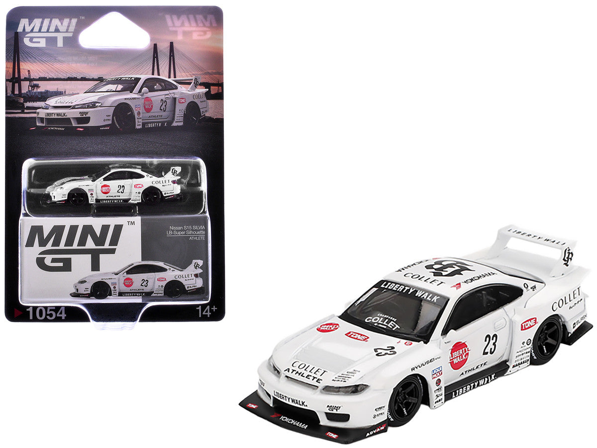 Nissan Silvia (S15) LB-Super Silhouette RHD (Right Hand Drive) #23 "Athlete" White with Graphics Limited Edition 1/64 Diecast Model Car by Mini GT-2