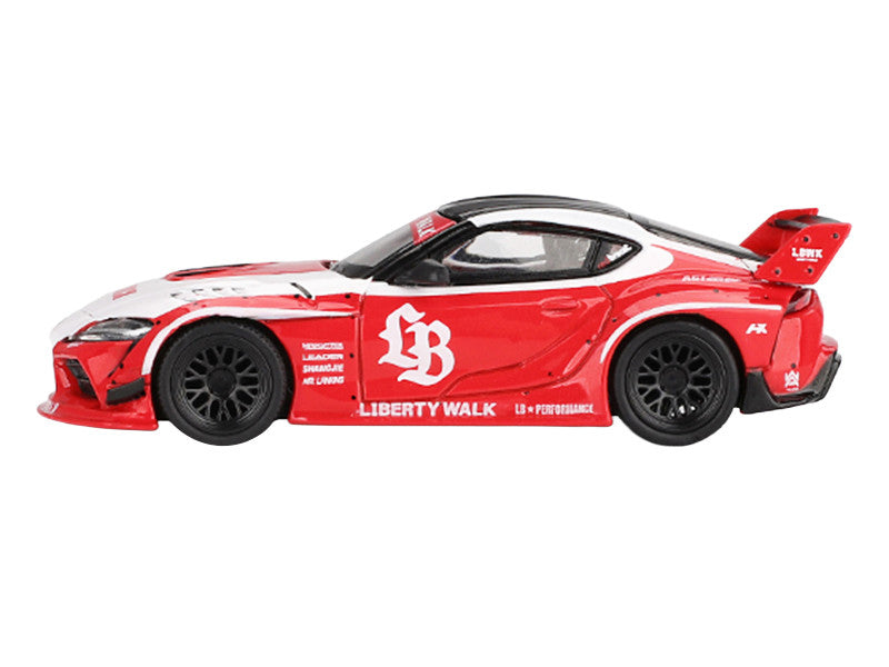 Toyota GR Supra "LB-Works" Red with White Stripes and Black Top Limited Edition 1/64 Diecast Model Car by Mini GT-0