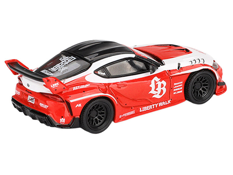Toyota GR Supra "LB-Works" Red with White Stripes and Black Top Limited Edition 1/64 Diecast Model Car by Mini GT-2