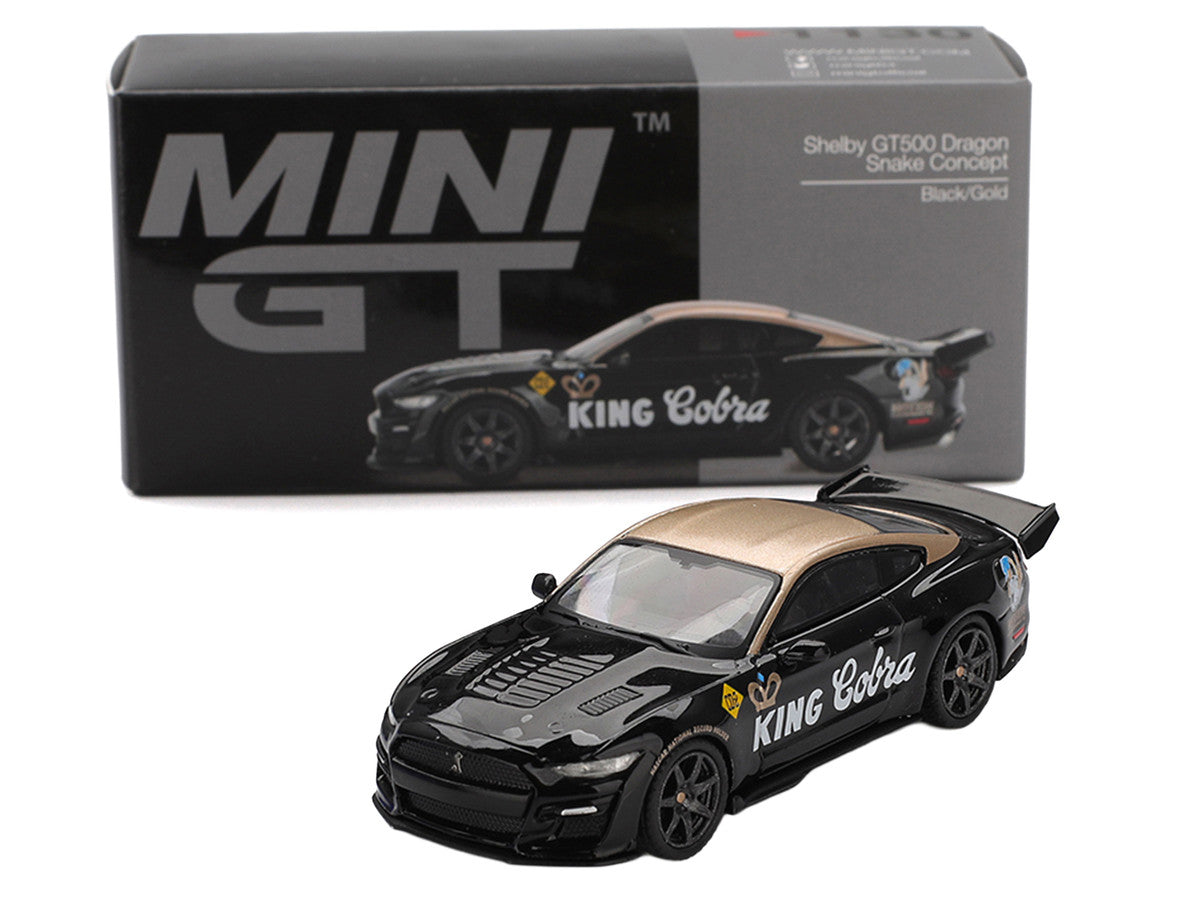 Shelby GT500 Dragon Snake Concept "King Cobra" Black with Gold Metallic Top Limited Edition 1/64 Diecast Model Car by Mini GT-1