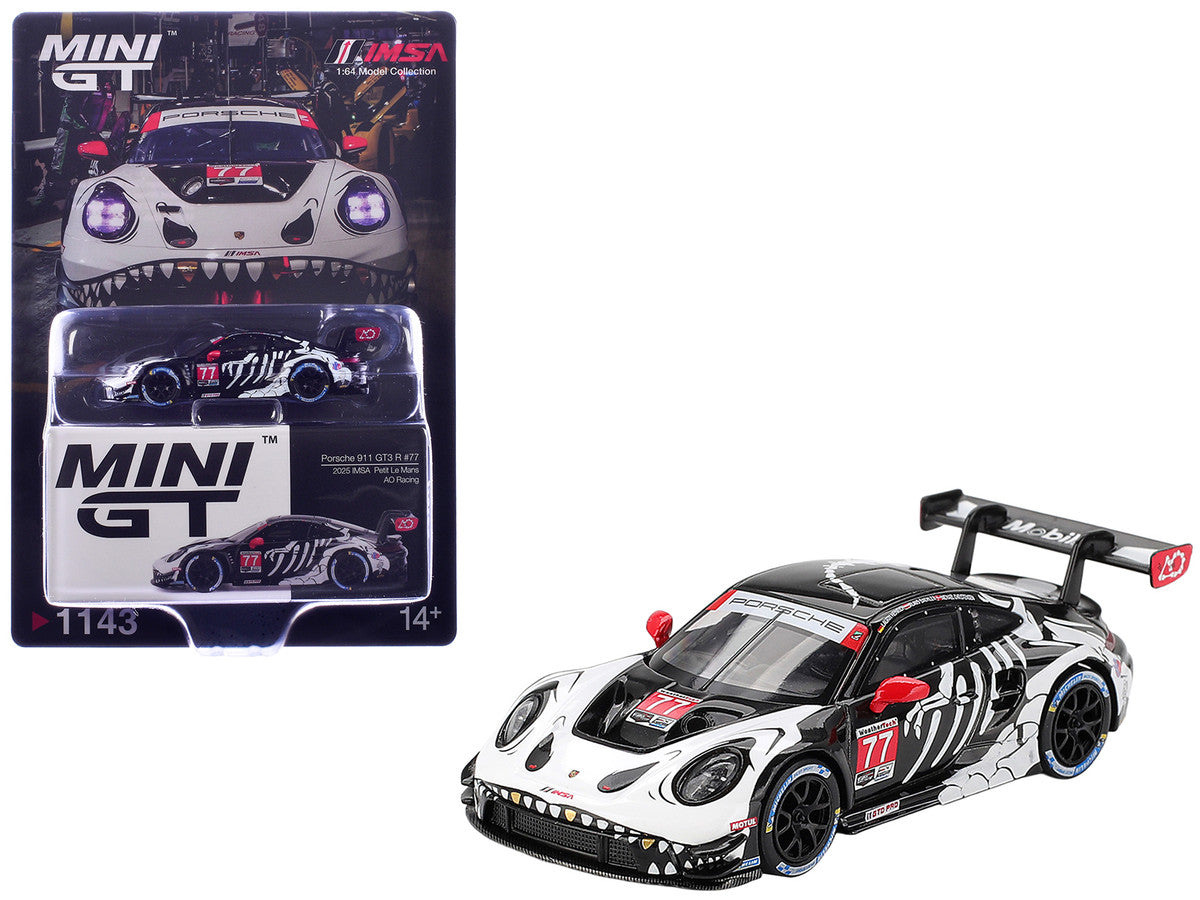 Porsche 911 GT3 R #77 Klaus Bachler - Laurin Heinrich - Michael Christensen "AO Racing Skeleton Rexy" GTD Pro IMSA "Petit Le Mans" (2025) Limited Edition 1/64 Diecast Model Car by Mini GT-0
