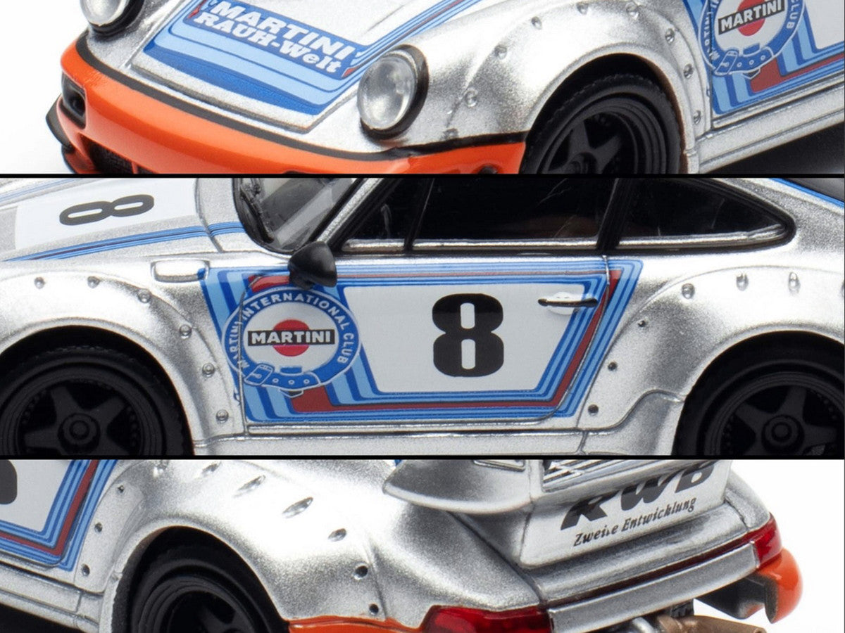 RWB 964 #8 "Ichiban Boshi - Martini Racing" Silver Metallic with Stripes 1/64 Diecast Model Car by Model Model-3