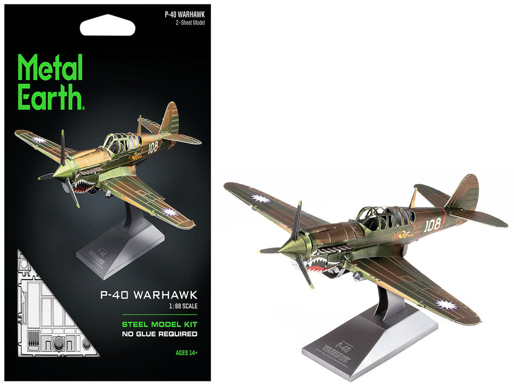 Model Kit Curtiss P-40 Warhawk Fighter-Bomber Aircraft "American Volunteer Group (AVG) Chinese Air Force" (Moderate Difficulty) Steel Model by Metal Earth-4