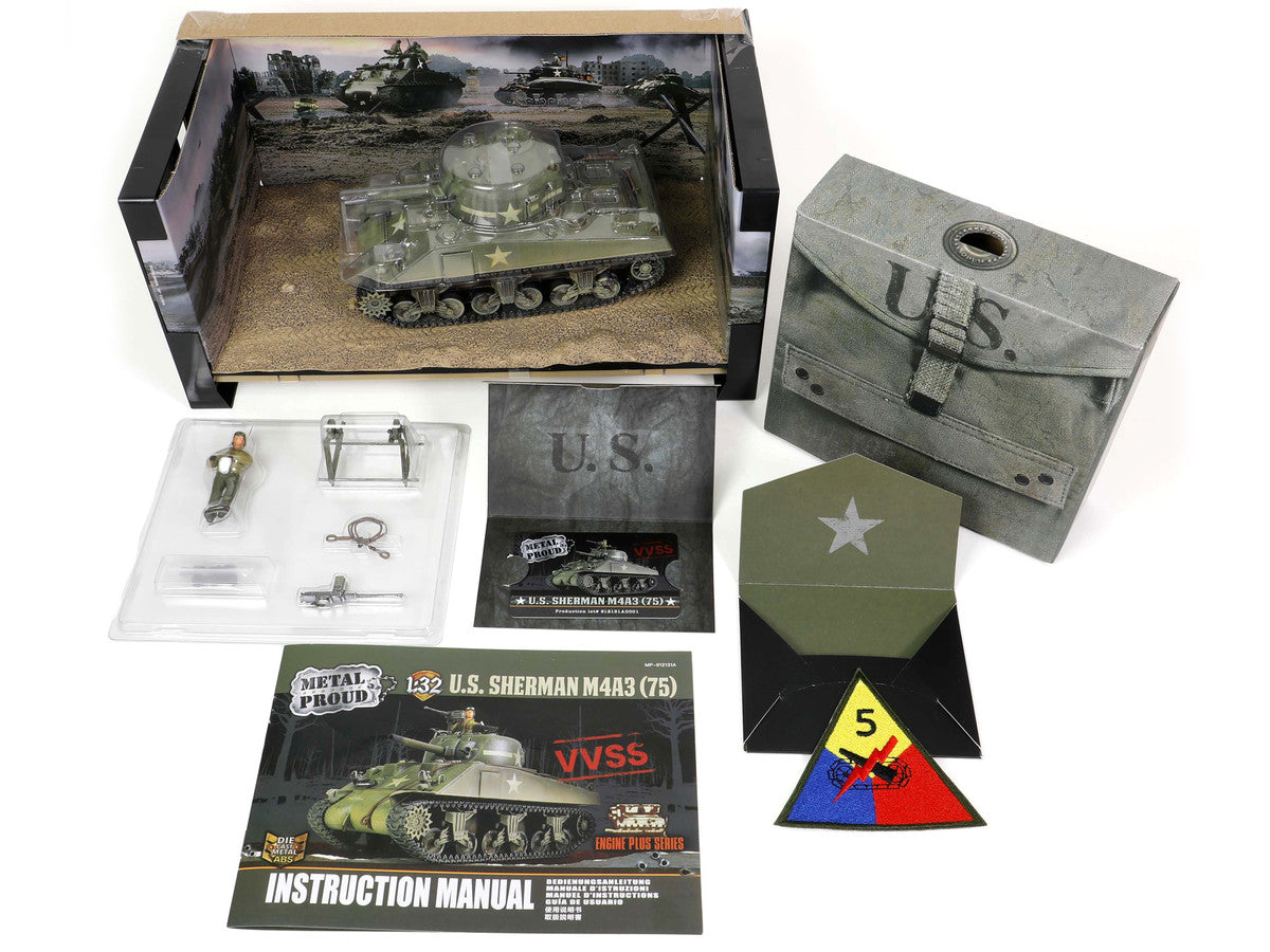 Sherman M4A3 (75) Medium Tank U.S. "Training vehicle C Company 10th Tank Battalion 5th Armored Division New York" (1943) "Engine Plus" Series 1/32 Diecast Model by Metal Proud-4