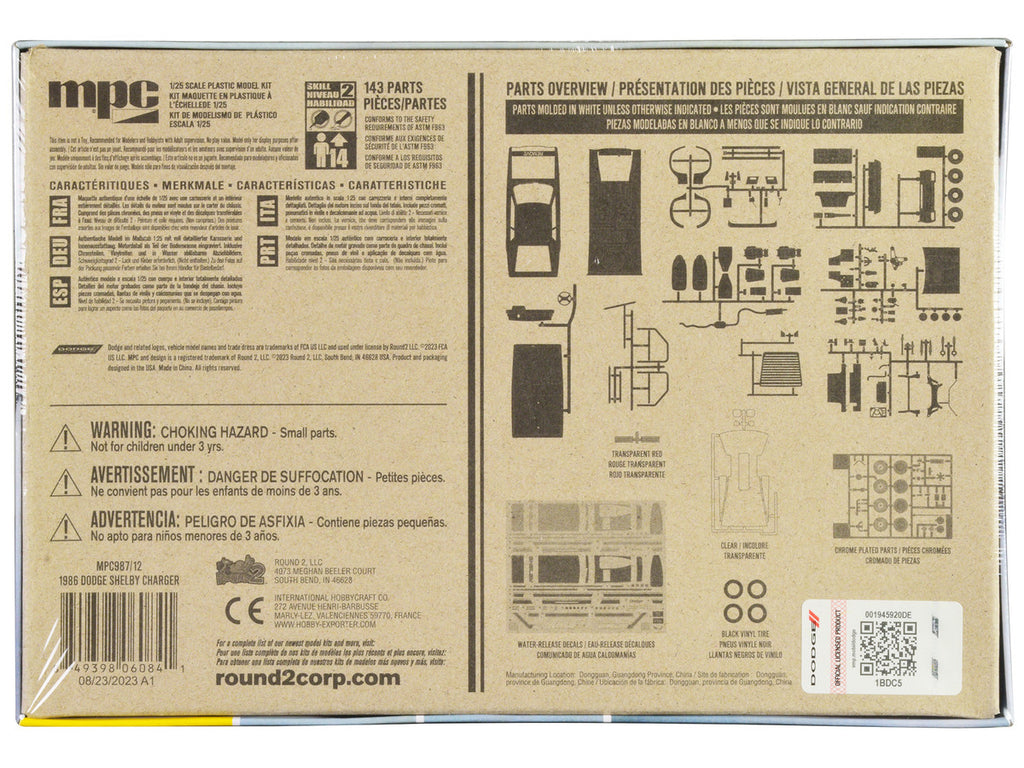 Skill 2 Model Kit 1986 Dodge Shelby Charger 1/25 Scale Model by MPC-3