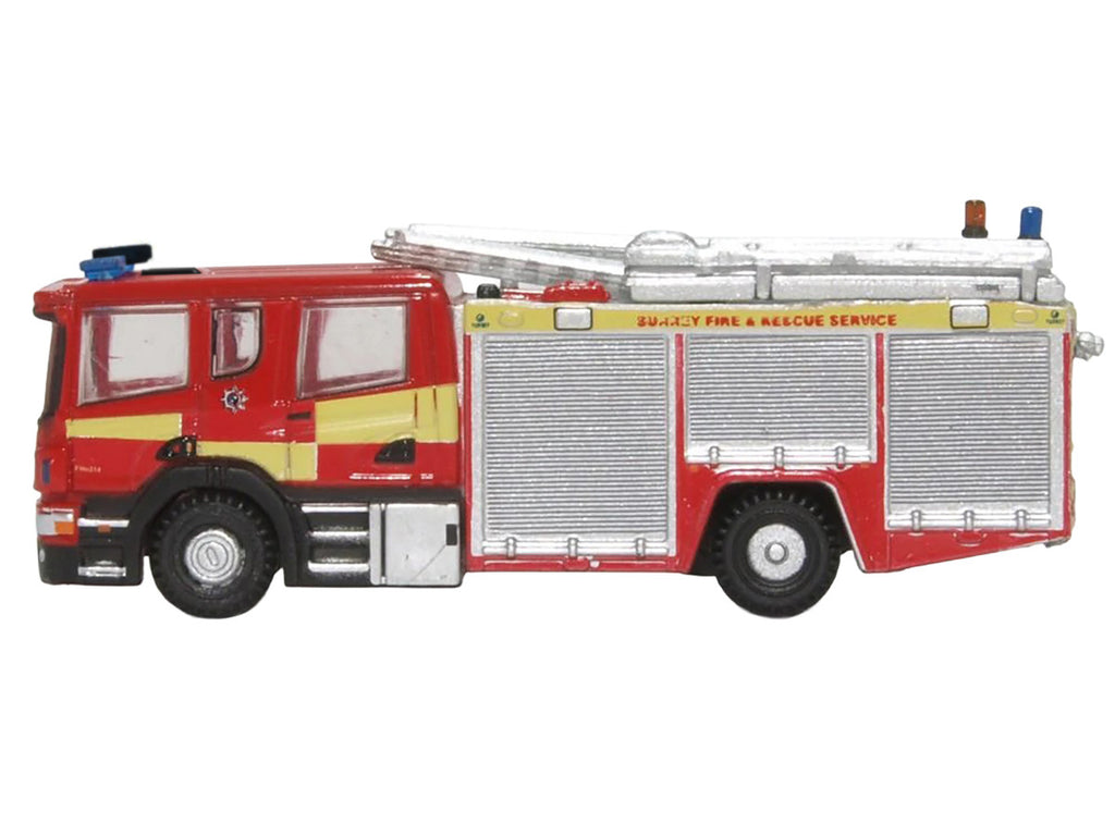 Scania Pump Ladder Fire Engine "Surrey Fire and Rescue" Red with Yellow Stripes 1/148 (N) Scale Diecast Model Car by Oxford Diecast-1