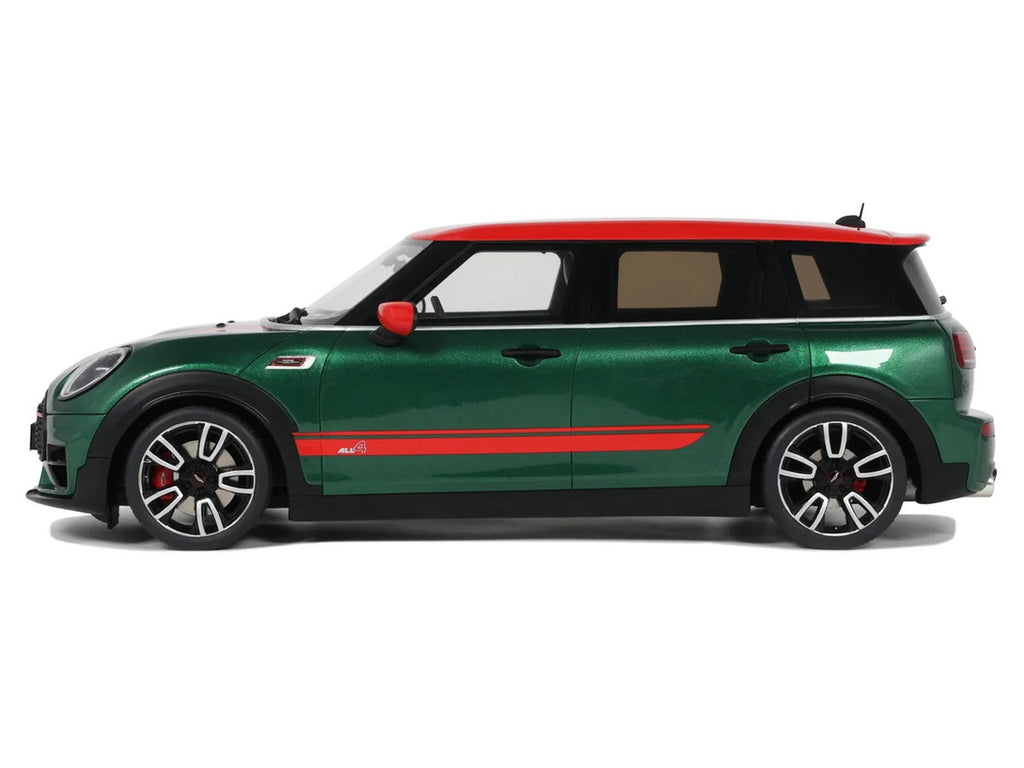 2021 Mini Clubman (F54) JCW British Green Metallic with Red Top and Stripes Limited Edition to 999 pieces Worldwide 1/18 Model Car by Otto Mobile-2