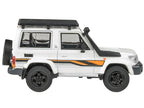 2023 Toyota Land Cruiser 71 White "70th Anniversary" with Stripes and Roofrack 1/64 Diecast Model Car by Paragon Models-0