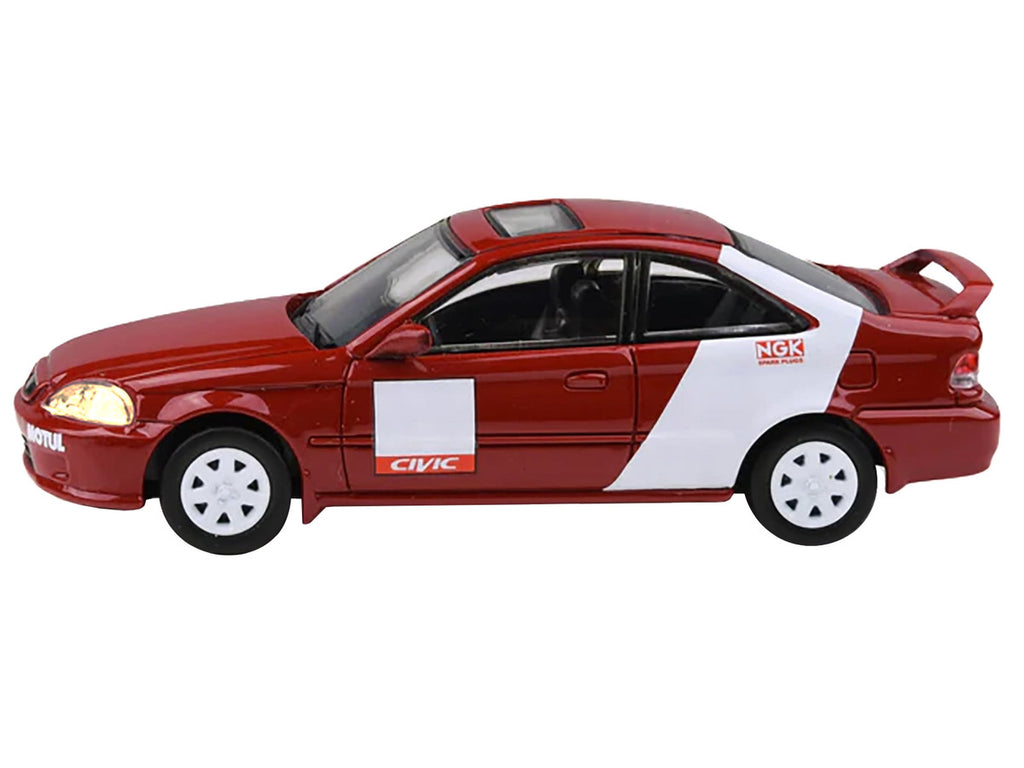 1999 Honda Civic Si EM1 "Kanjo Livery" Red with White Stripes 1/64 Diecast Model Car by Paragon Models-1