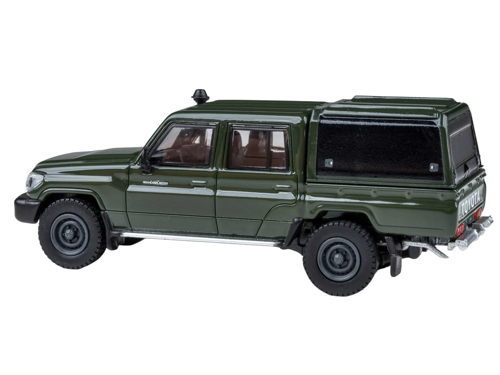 2014 Toyota Land Cruiser LC 79 with Camper Shell Military Green 1/64 Diecast Model Car by Paragon