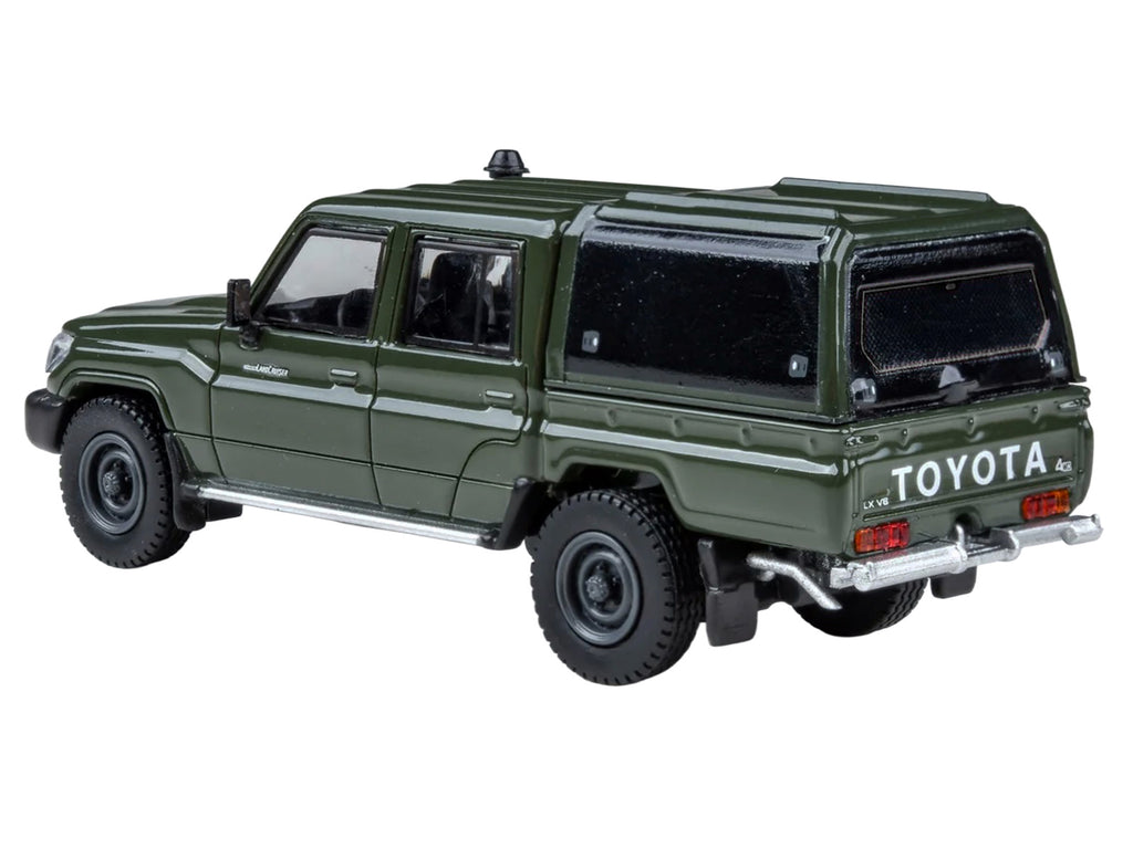 2014 Toyota Land Cruiser LC 79 with Camper Shell Military Green 1/64 Diecast Model Car by Paragon