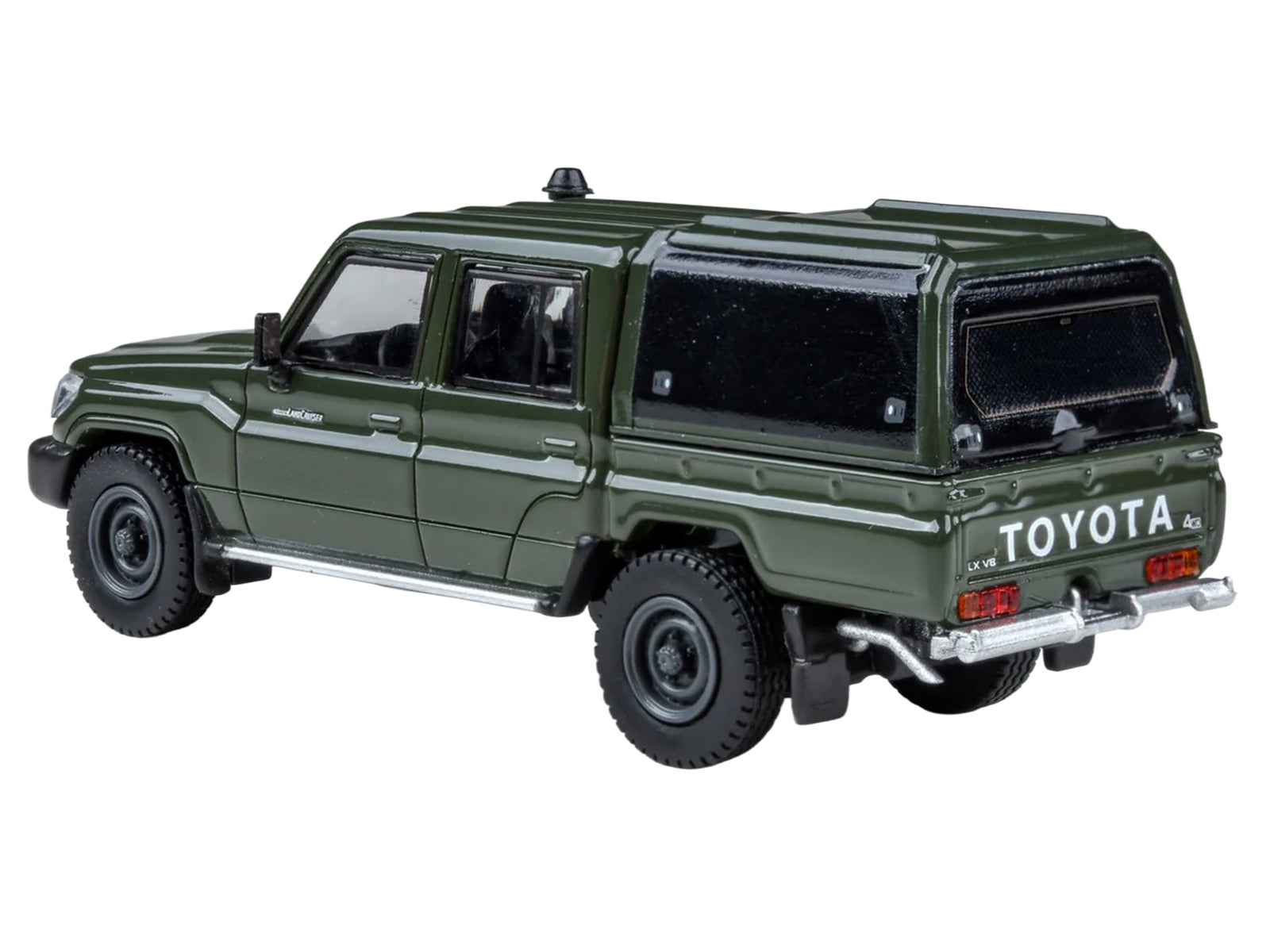 2014 Toyota Land Cruiser LC 79 with Camper Shell Military Green 1/64 Diecast Model Car by Paragon