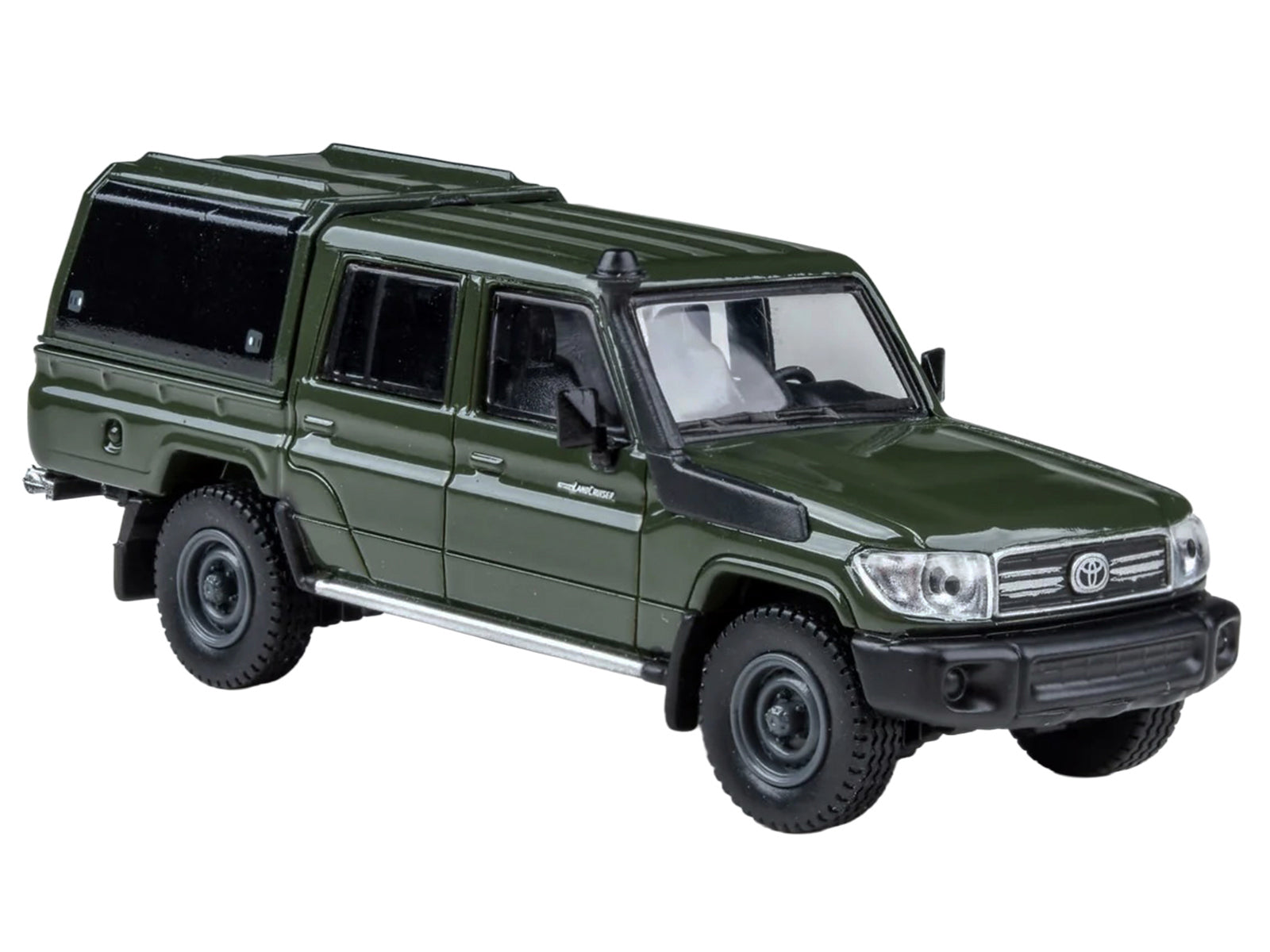 2014 Toyota Land Cruiser LC 79 with Camper Shell Military Green 1/64 Diecast Model Car by Paragon
