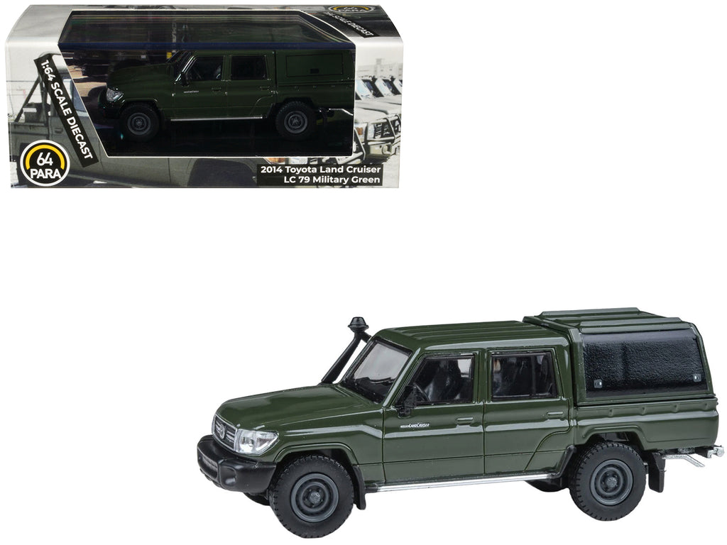 2014 Toyota Land Cruiser LC 79 with Camper Shell Military Green 1/64 Diecast Model Car by Paragon