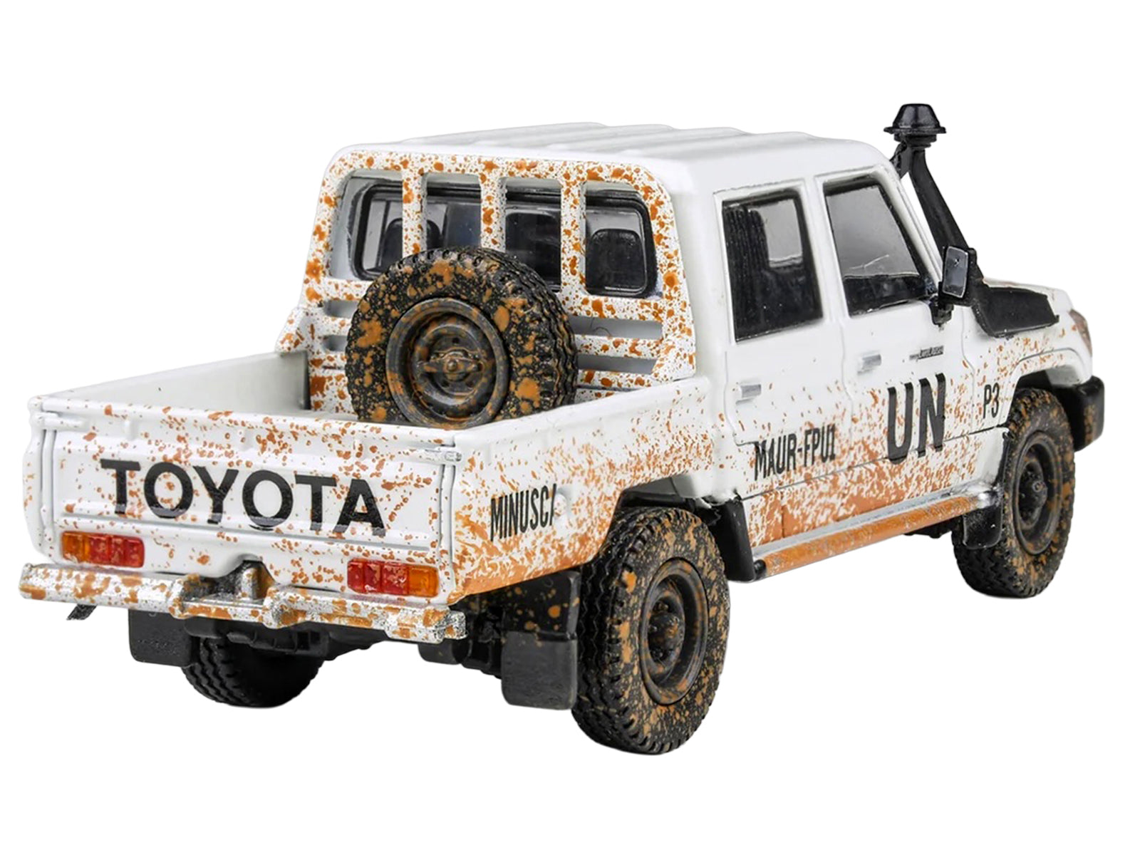 2014 Toyota Land Cruiser LC 79 Pickup Truck "UN MINUSCA" White (Dirty Version) 1/64 Diecast Model Car by Paragon