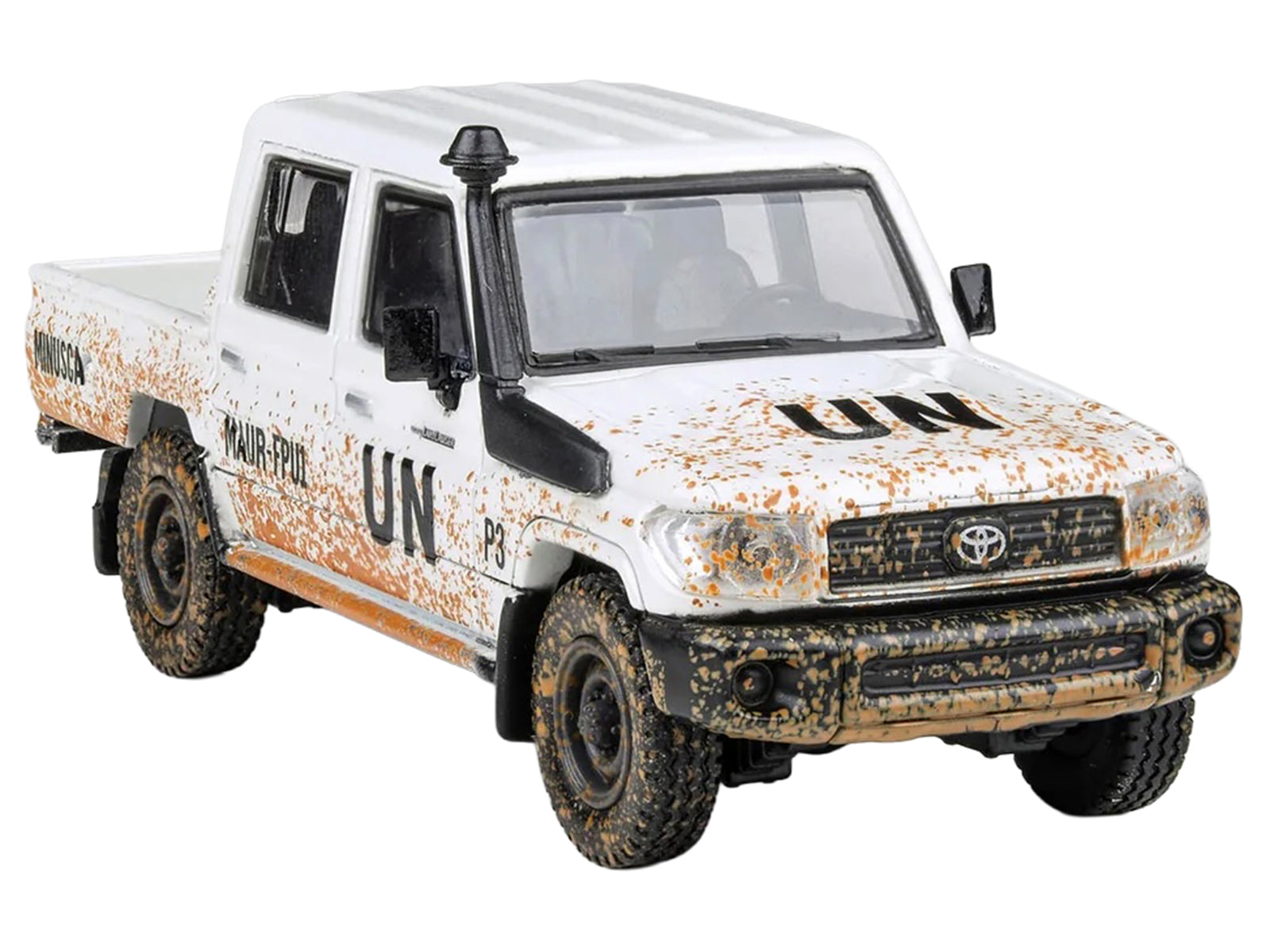 2014 Toyota Land Cruiser LC 79 Pickup Truck "UN MINUSCA" White (Dirty Version) 1/64 Diecast Model Car by Paragon