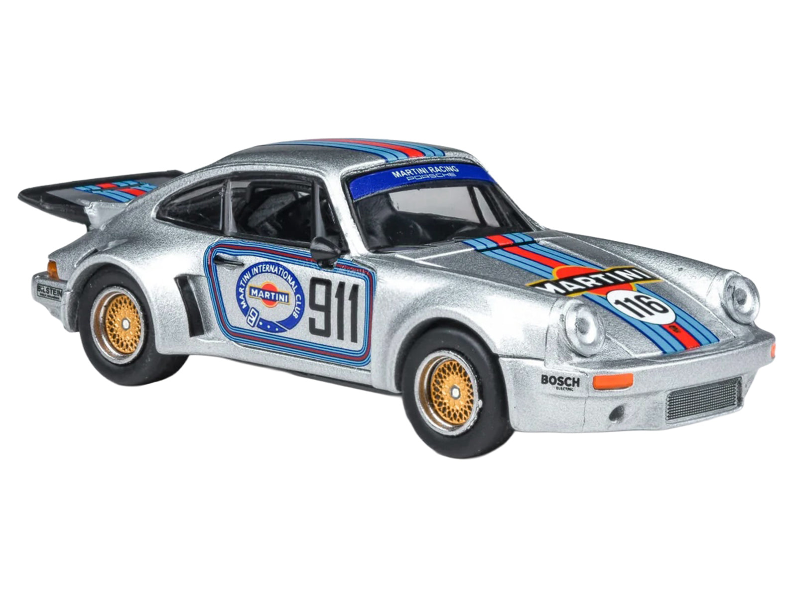 Porsche 911 Carrera RSR 3.0 "Martini Racing" Silver Metallic with Stripes 1/64 Diecast Model Car by Paragon