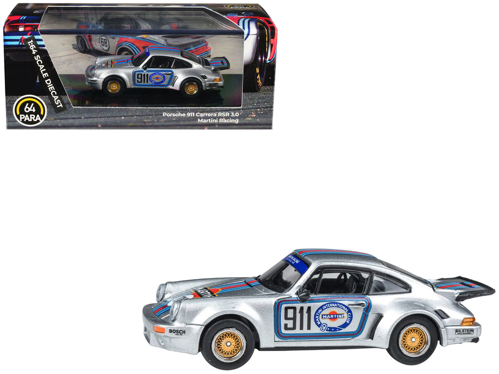 Porsche 911 Carrera RSR 3.0 "Martini Racing" Silver Metallic with Stripes 1/64 Diecast Model Car by Paragon