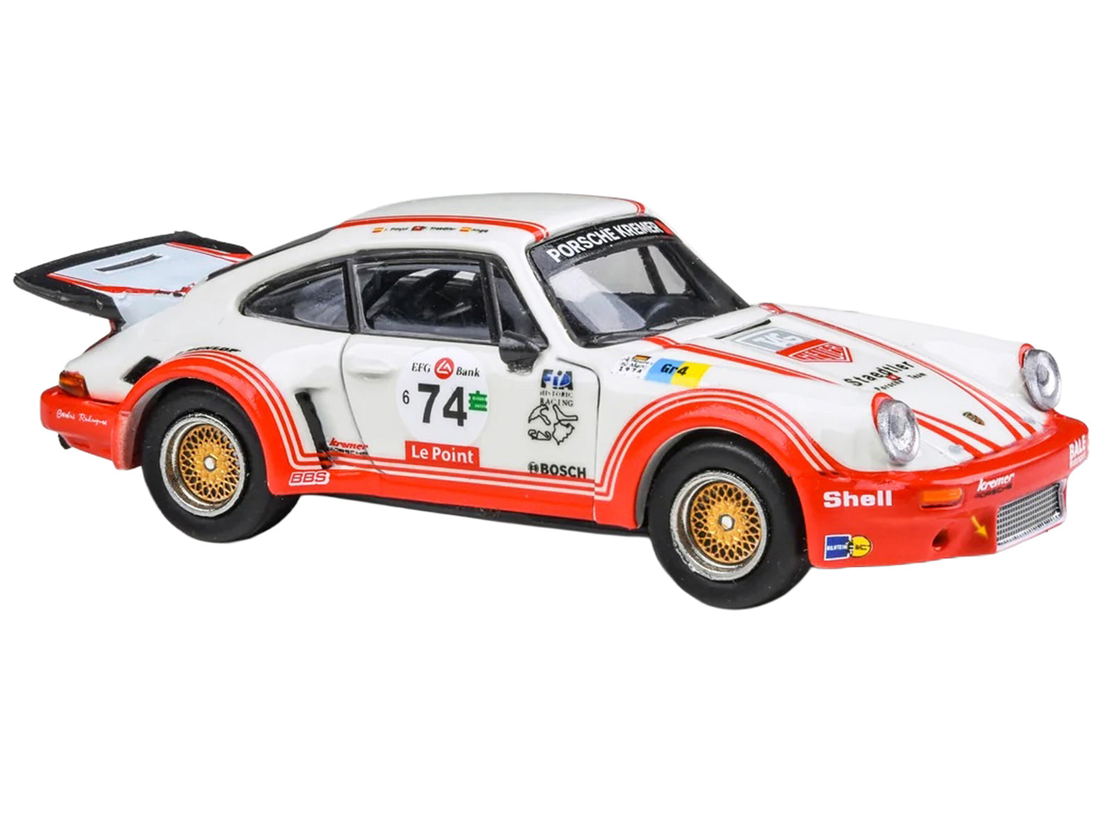 Porsche 911 Carrera RSR 3.0 #74 "Aurora Racing" White with Red Stripes 1/64 Diecast Model Car by Paragon