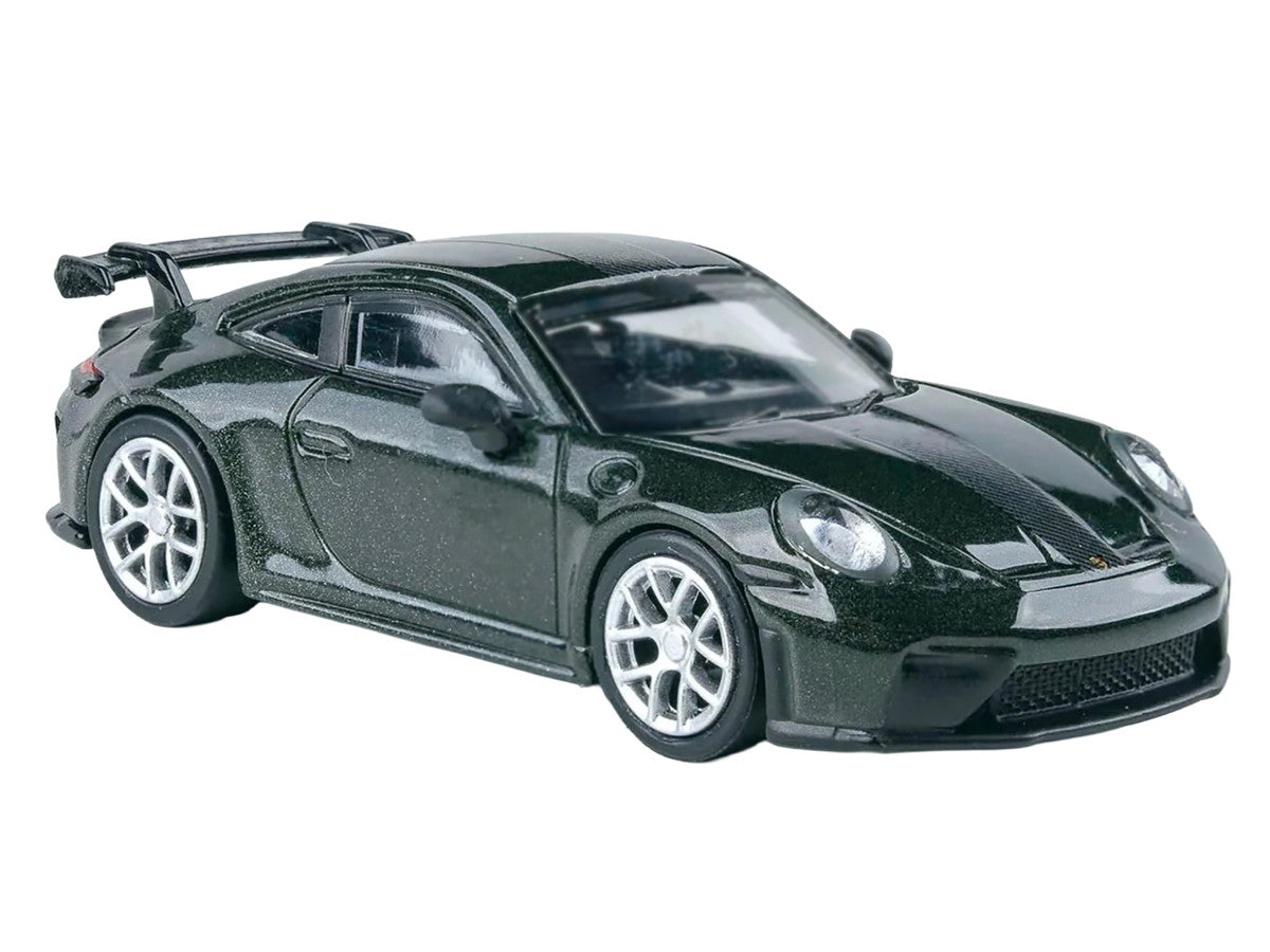 2025 Porsche 911 GT3 (992.2) Oak Green Metallic Neo with Carbon Stripe 1/64 Diecast Model Car by Paragon-1