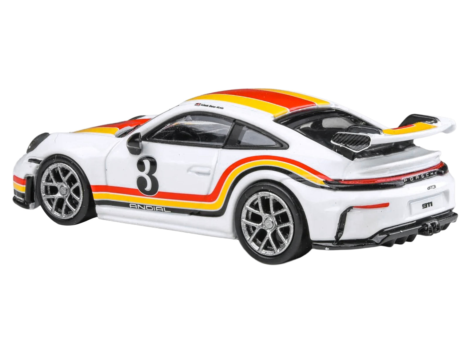 2025 Porsche 911 GT3 (992.2) #3 "Andial Livery" White with Stripes 1/64 Diecast Model Car by Paragon