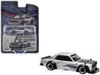 Skyline GT-R V8 Drift "Hakosuka" RHD (Right Hand Drive) Silver Metallic with Carbon Hood and Shark Mouth Graphics "Enigma Exclusive Edition" 1/64 Diecast Model Car by Pop Race-2