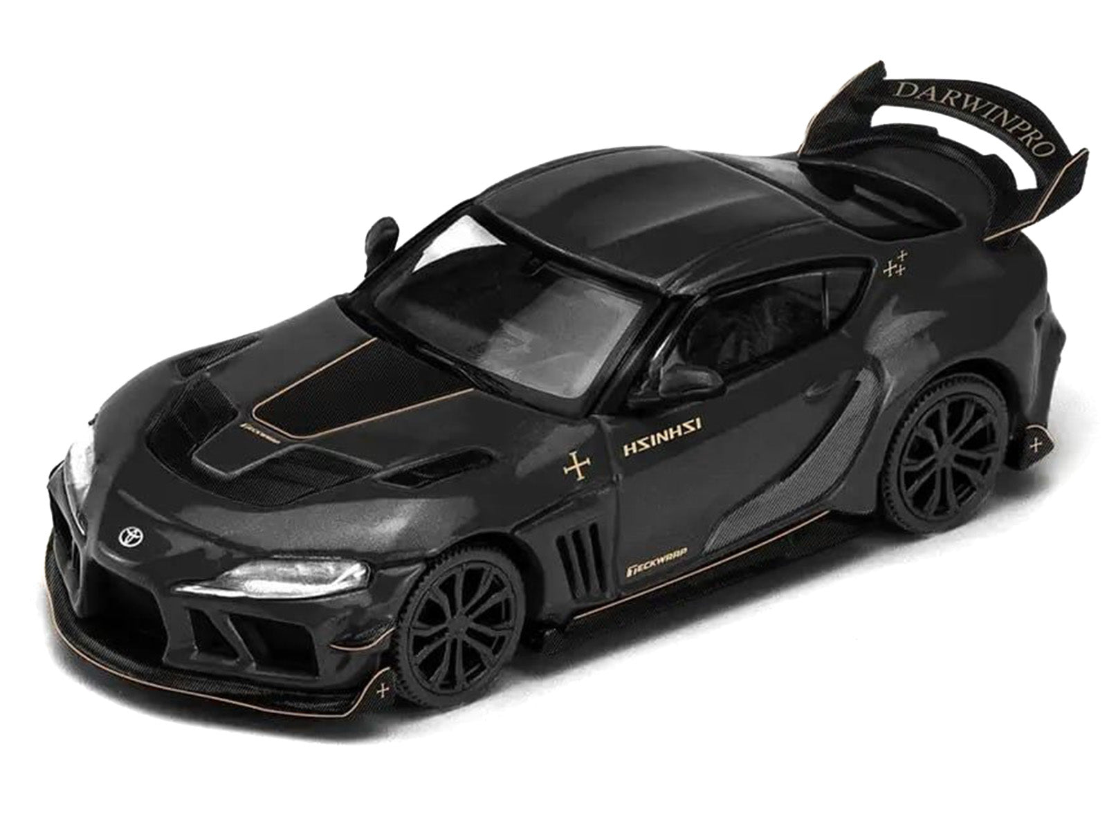 Toyota Supra DarwinPro Black with Gold Accents "Enigma Exclusive Edition" 1/64 Diecast Model Car by Pop Race