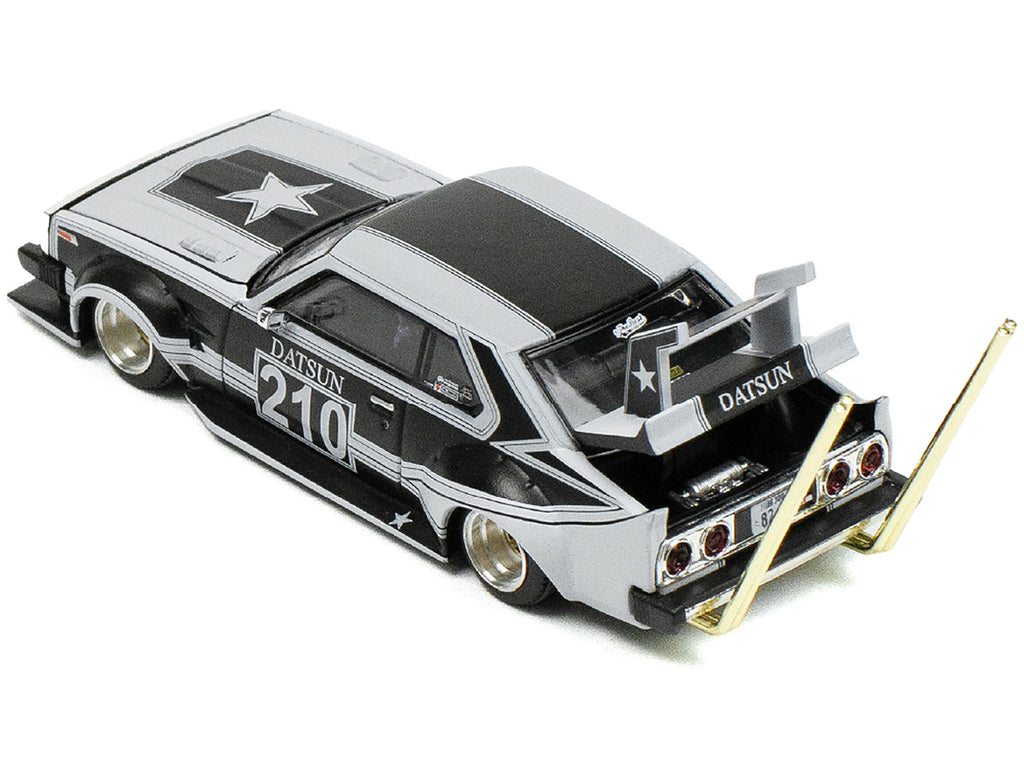 Skyline C210 "Bosozoku Style" RHD (Right Hand Drive) #210 Matt Black and Silver 1/64 Diecast Model Car by Pop Race-2