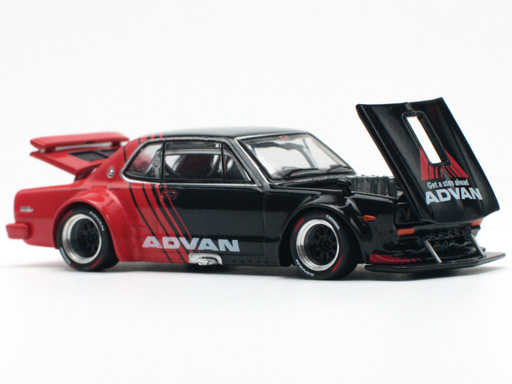Skyline GT-R V8 Drift "Hakosuka" RHD (Right Hand Drive) "Advan" Black and Red 1/64 Diecast Model Car by Pop Race-2